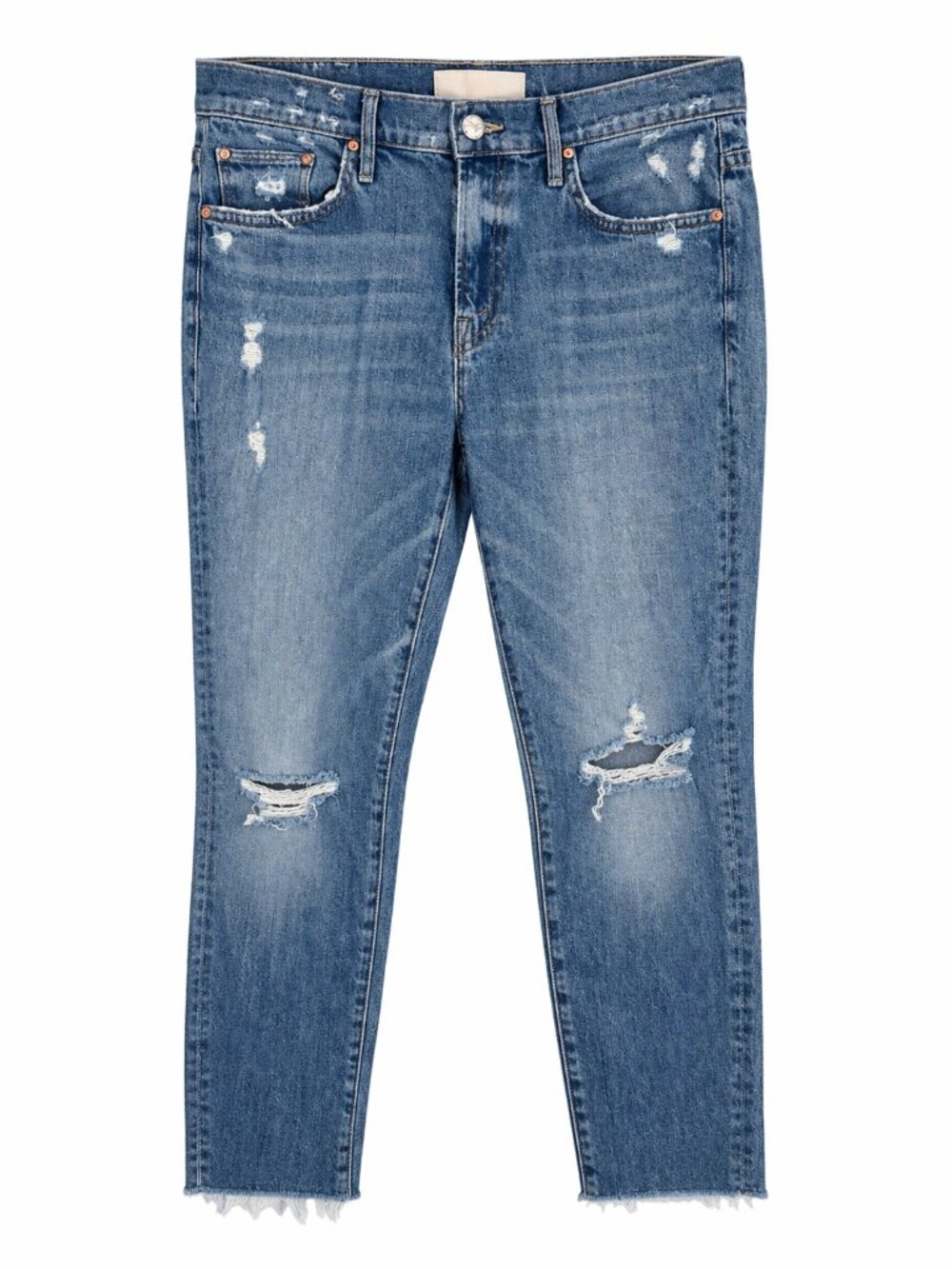 Mother The Insider Crop Step Fray Jeans Blue Wash Raw Hem Cropped Size 29